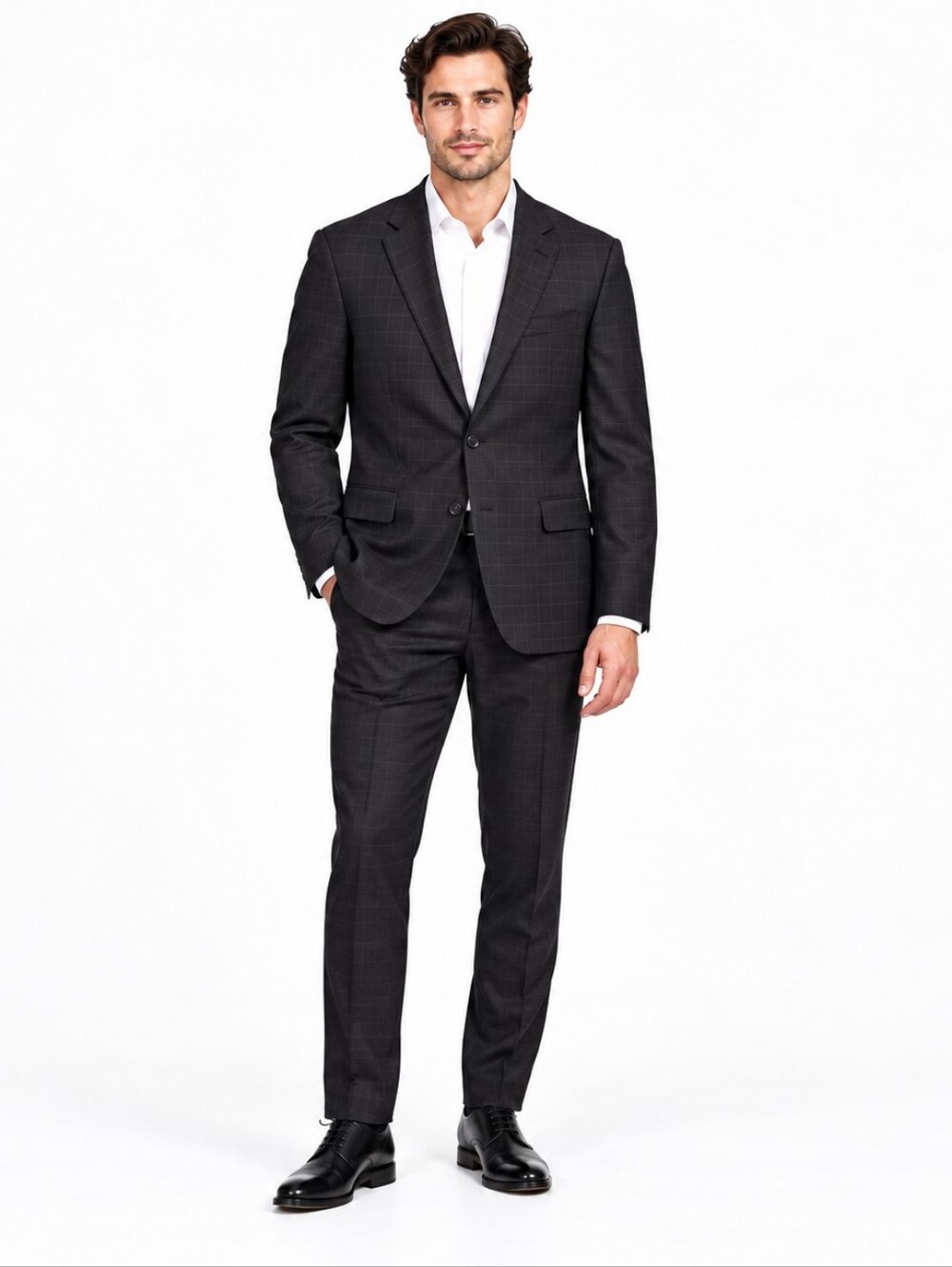 Hickey Freeman Madison Charcoal Sport Coat with Trim Worsted Wool Size 44 Lng